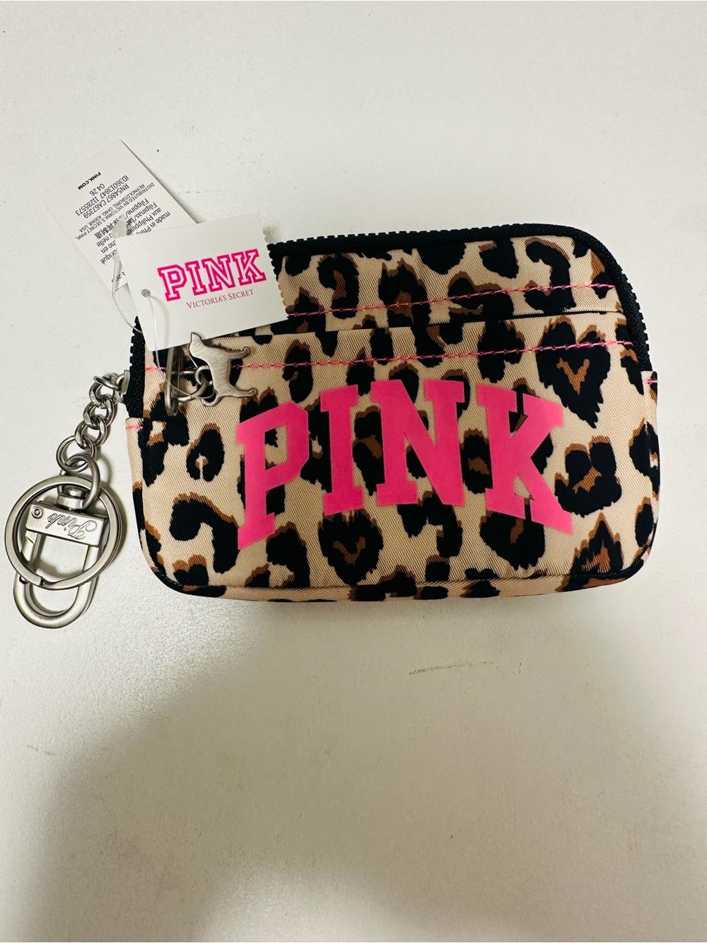 PINK Victoria's Secret Leopard Key & Card Holder with Hot Pink Logo